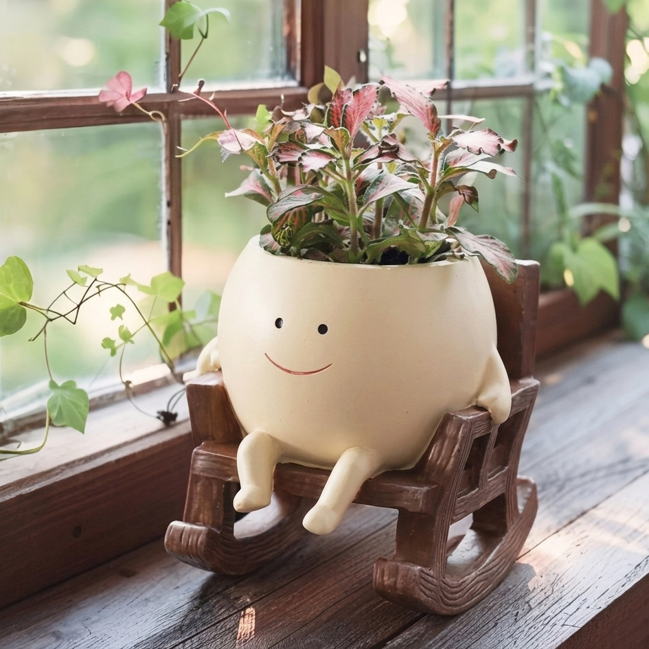 Smiley Face Rocking Chair Flower Pots