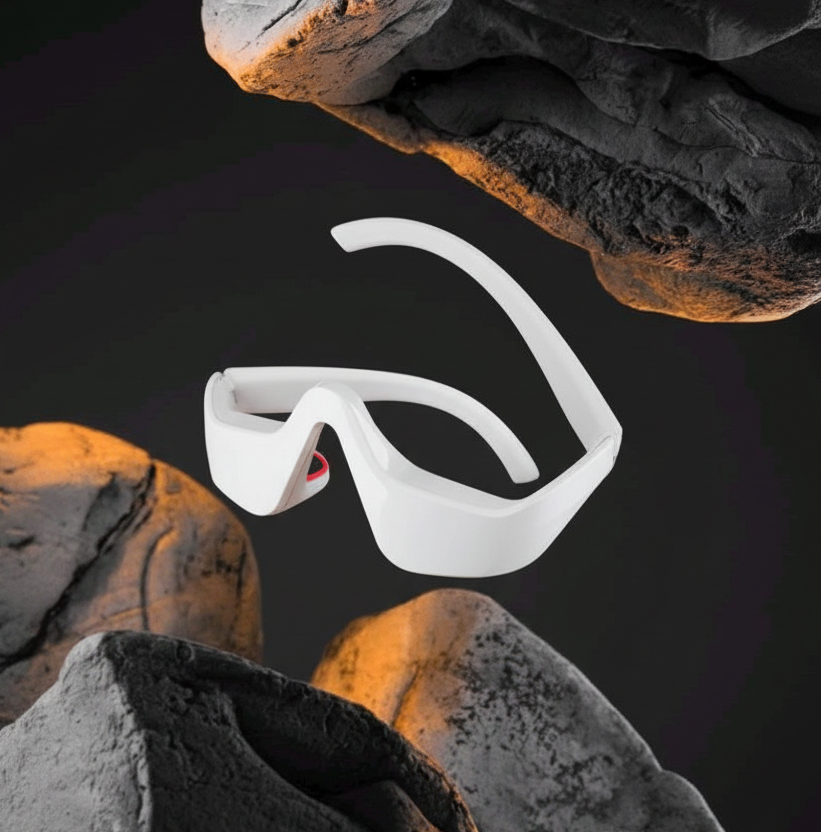 Eye massager professional ad with dramatic stone background