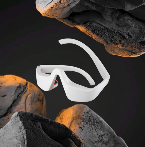 Eye massager professional ad with dramatic stone background