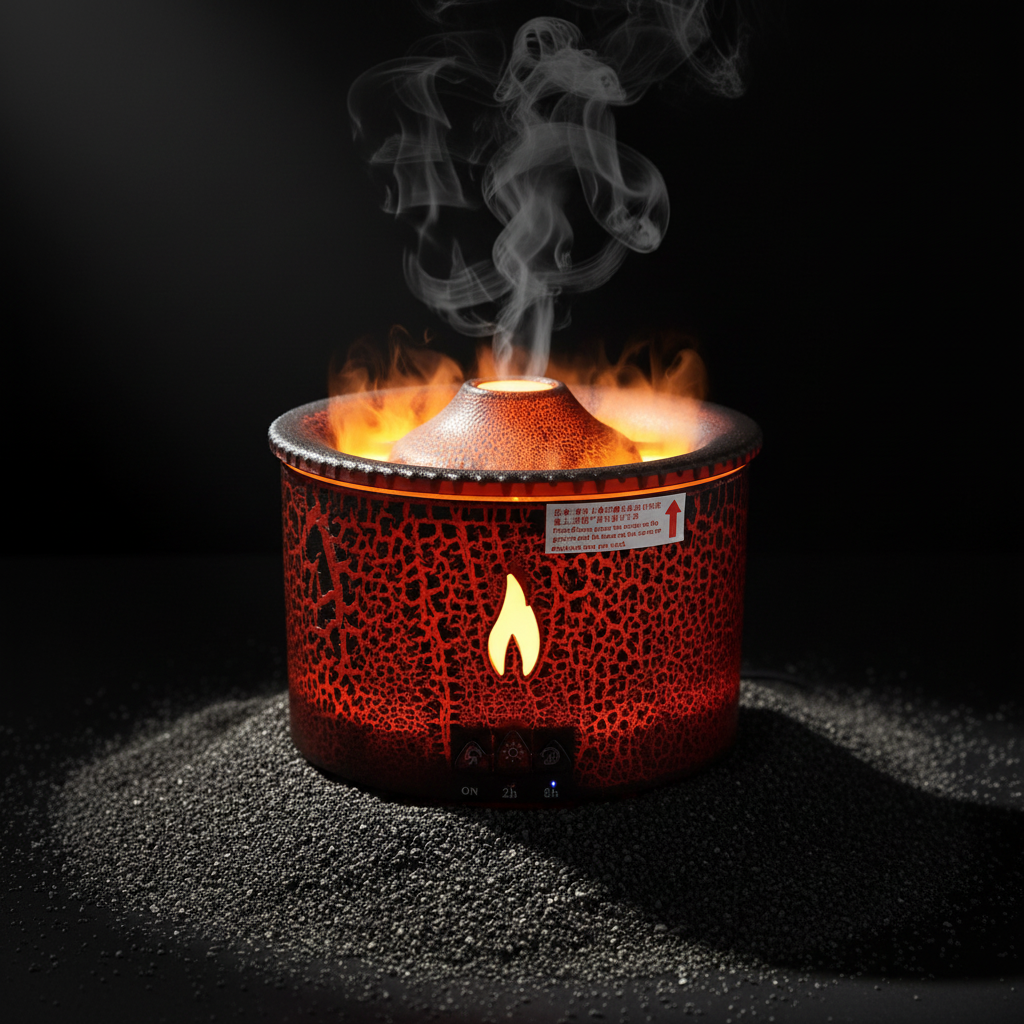 Flame humidifier with dramatic lighting