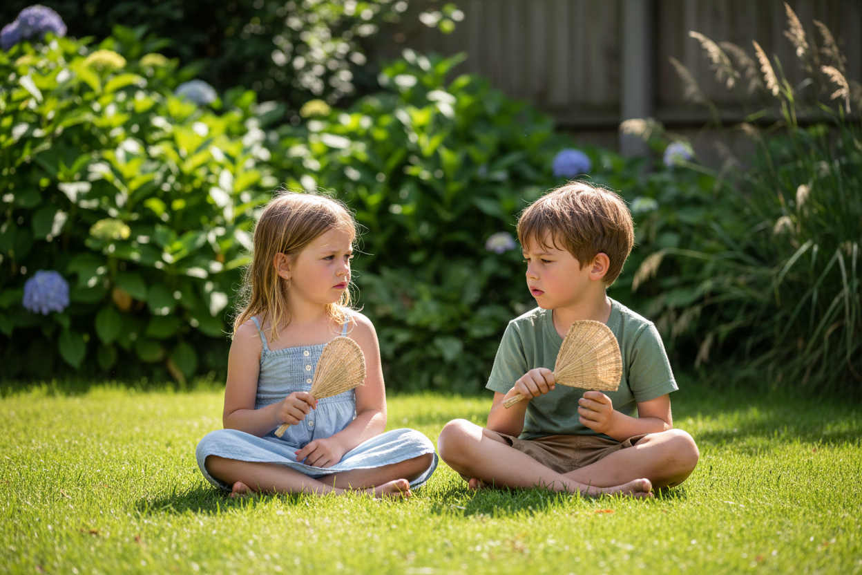 Kids Exhausted in Garden - Summer Before