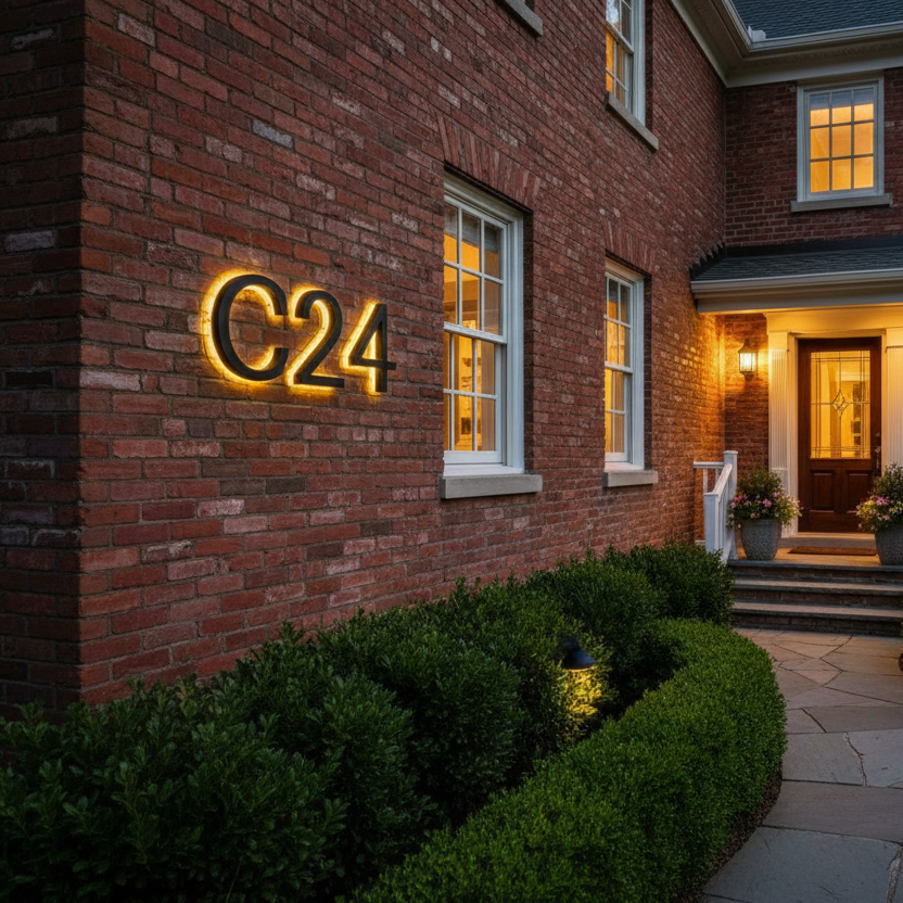 LED House Number C24 - Traditional Brick Home