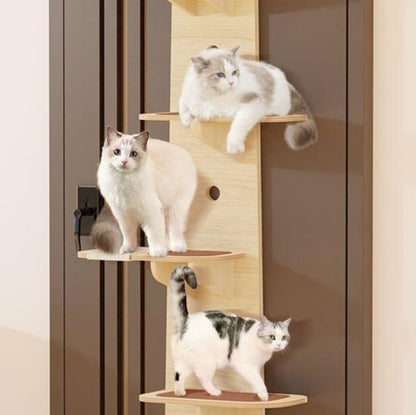 OSTEUS™ Solid Wood Eco-Friendly Hanging Door Cat Climbing Frame 4-Level Multi-Grid Jumping Platform