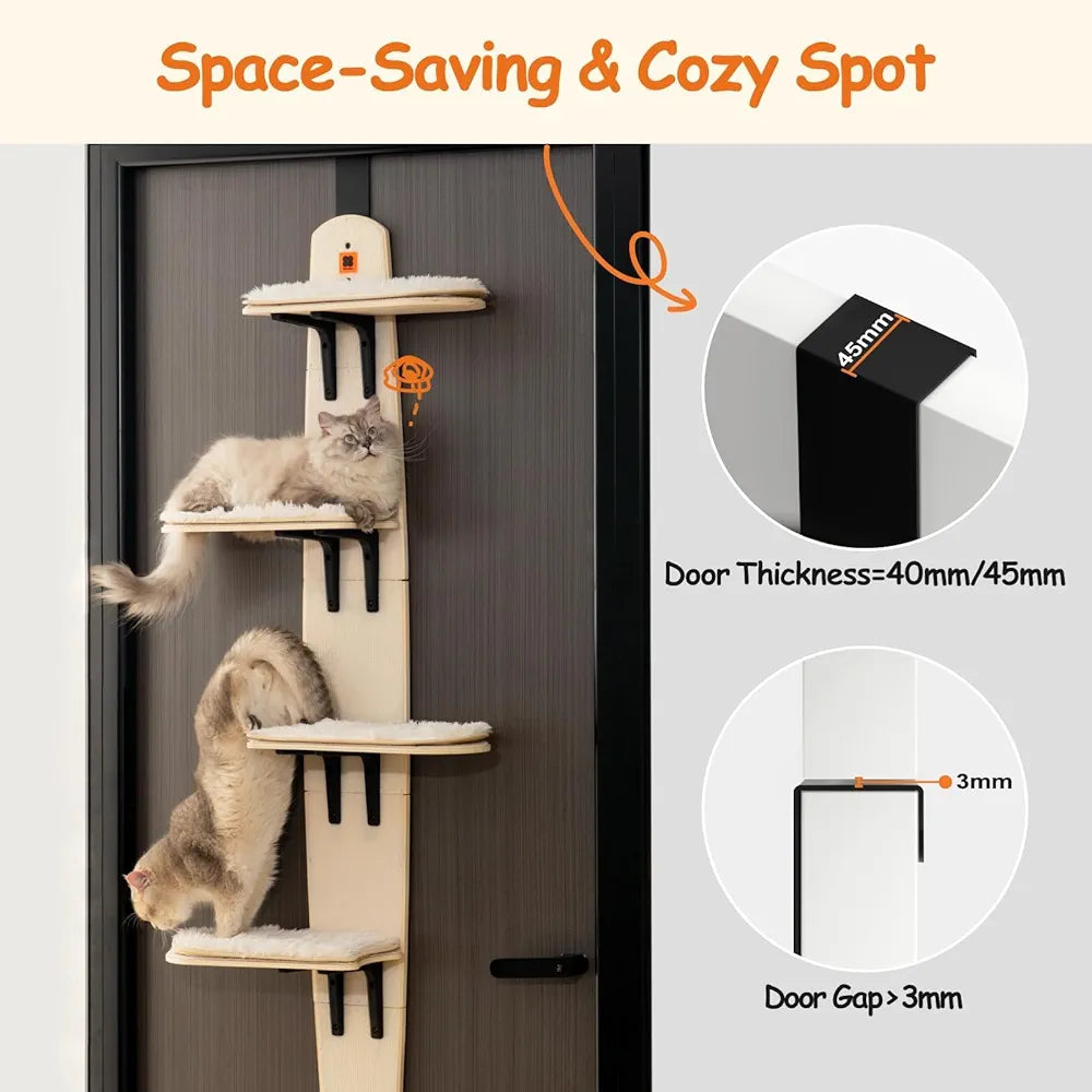 OSTEUS™ Solid Wood Eco-Friendly Hanging Door Cat Climbing Frame 4-Level Multi-Grid Jumping Platform