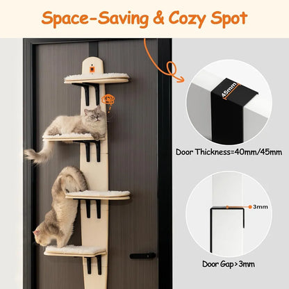 OSTEUS™ Solid Wood Eco-Friendly Hanging Door Cat Climbing Frame 4-Level Multi-Grid Jumping Platform