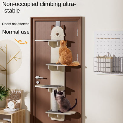 OSTEUS™ Solid Wood Eco-Friendly Hanging Door Cat Climbing Frame 4-Level Multi-Grid Jumping Platform