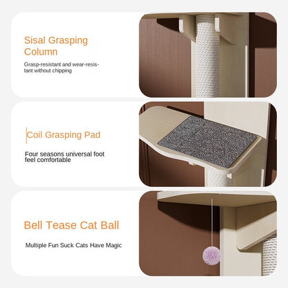 OSTEUS™ Solid Wood Eco-Friendly Hanging Door Cat Climbing Frame 4-Level Multi-Grid Jumping Platform