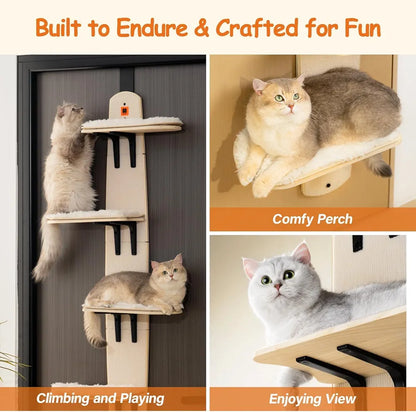 OSTEUS™ Solid Wood Eco-Friendly Hanging Door Cat Climbing Frame 4-Level Multi-Grid Jumping Platform