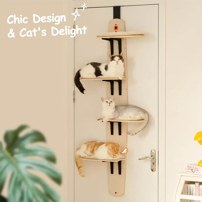 OSTEUS™ Solid Wood Eco-Friendly Hanging Door Cat Climbing Frame 4-Level Multi-Grid Jumping Platform