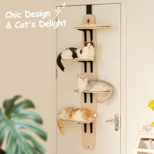 OSTEUS™ Solid Wood Eco-Friendly Hanging Door Cat Climbing Frame 4-Level Multi-Grid Jumping Platform