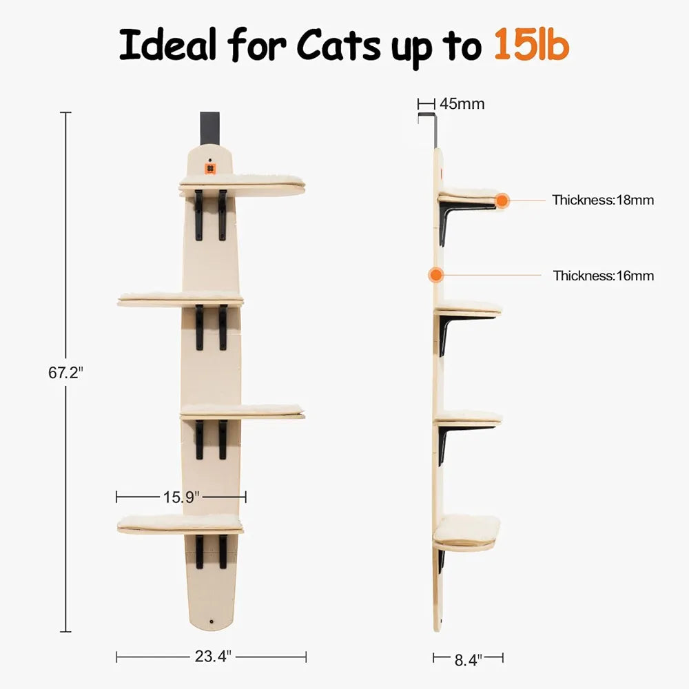 OSTEUS™ Solid Wood Eco-Friendly Hanging Door Cat Climbing Frame 4-Level Multi-Grid Jumping Platform