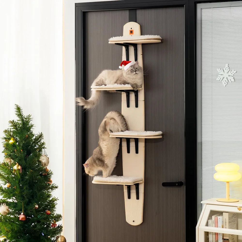 OSTEUS™ Solid Wood Eco-Friendly Hanging Door Cat Climbing Frame 4-Level Multi-Grid Jumping Platform